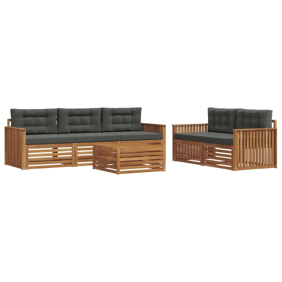 vidaXL Outdoor-Sofagarnitur aus Akazienholz mit Kissen, 6-teilig, Natur und Anthrazit - Bild 2