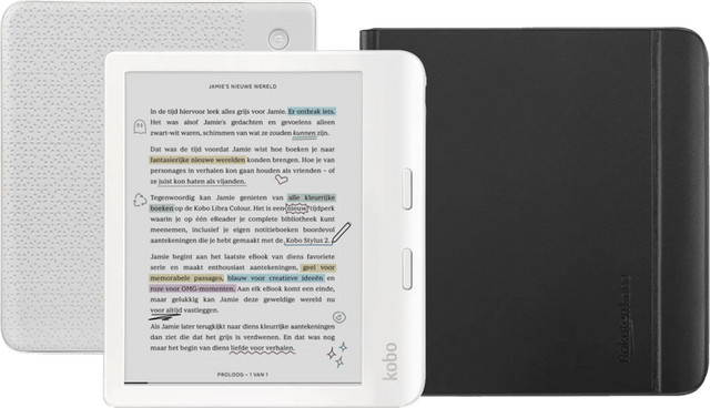 Kobo Libra Colour E-Reader in Weiß mit Notebook Sleep Cover in Schwarz - Bild 1