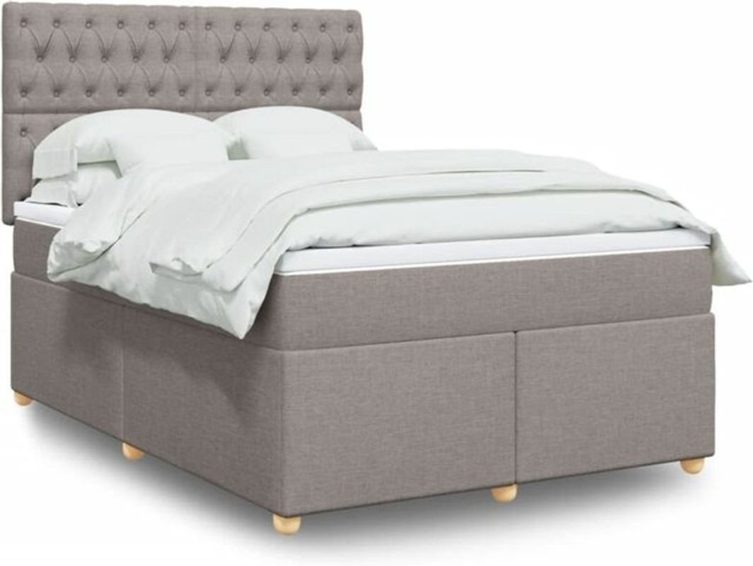 Vidaxl Boxspringbett mit Matratze in Taupe meliert und Weiß, Stoff und Holzwerkstoff, B/T/H: 140 x 190 cm - Bild 1