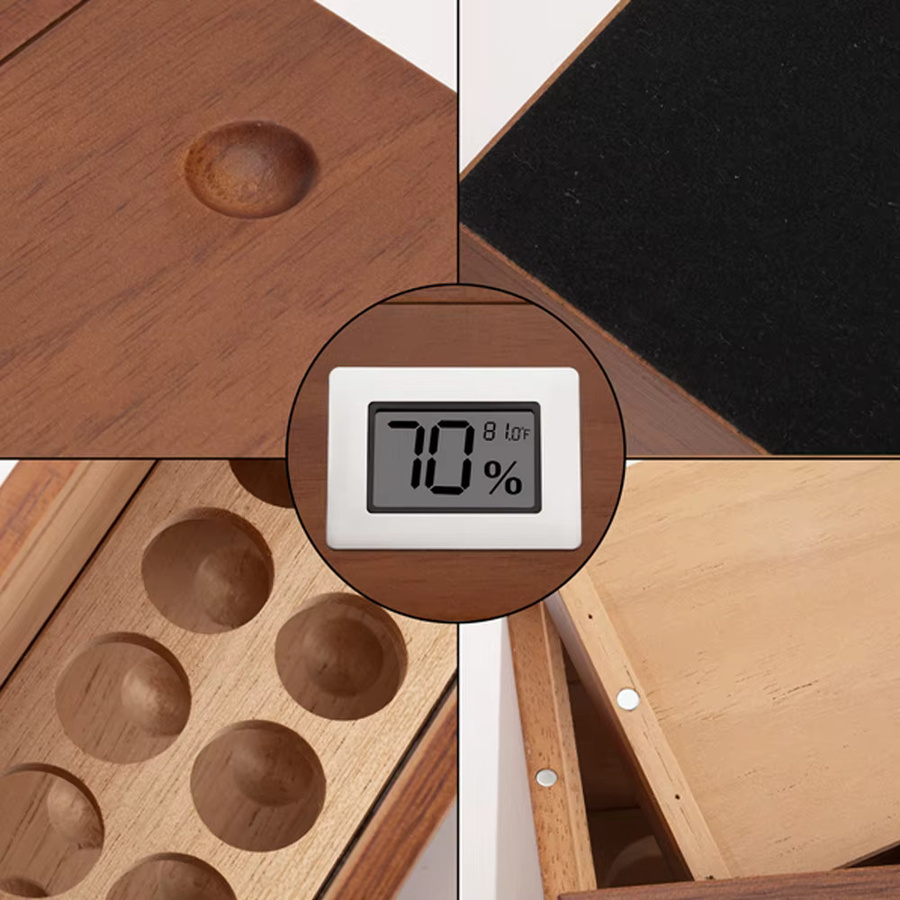 XIFEI Zigarren-Humidorbox aus Holz mit Glasfenster und Hygrometer in Braun - Bild 5