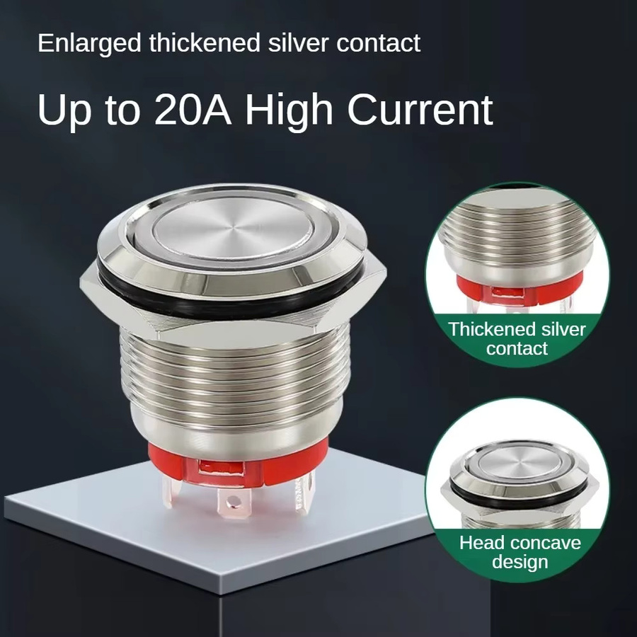Sweideer Hochstrom Metall Druckschalter mit LED-Licht IP67 Wasserdicht, Momentary Rast, Rot - Bild 3