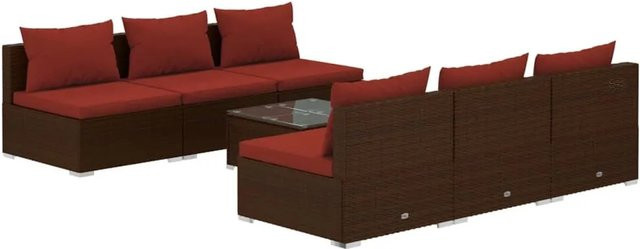 vidaXL 7-tlg. Garten-Lounge-Set aus Poly-Rattan in Braun mit Kissen und Couchtisch - Bild 1