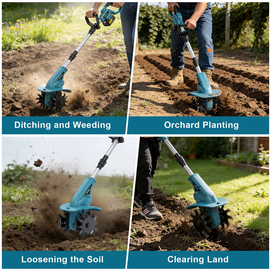 Gisam Bürstenloser Elektro-Gartenfräser Bodenfräse für Makita 18V Akku in Blau - Bild 2