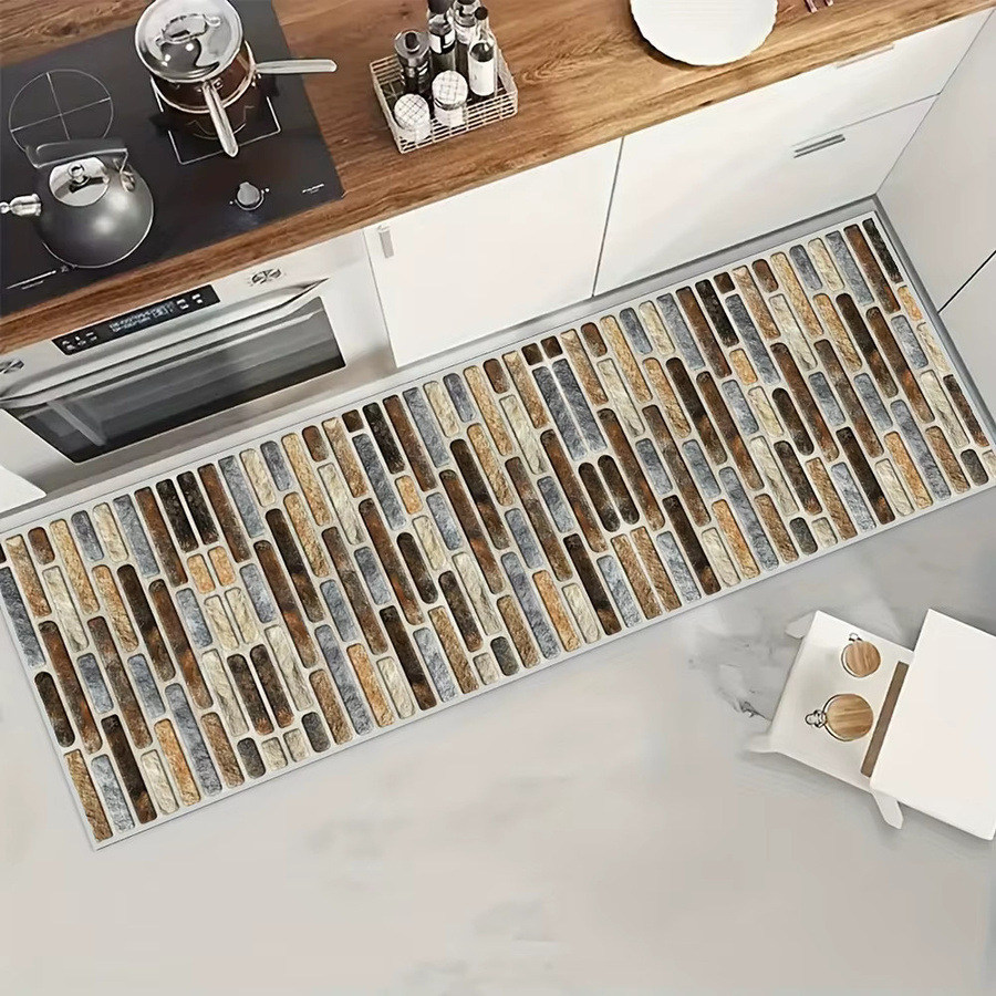 VIKAMA Fliesenmuster-Teppich mit Mosaik-Design in Mehrfarbig, moderner 2D-Bodenbelag als Läufer für Küche, Wohnzimmer oder Schlafzimmer, B/T: 120 x 50 cm - Bild 3