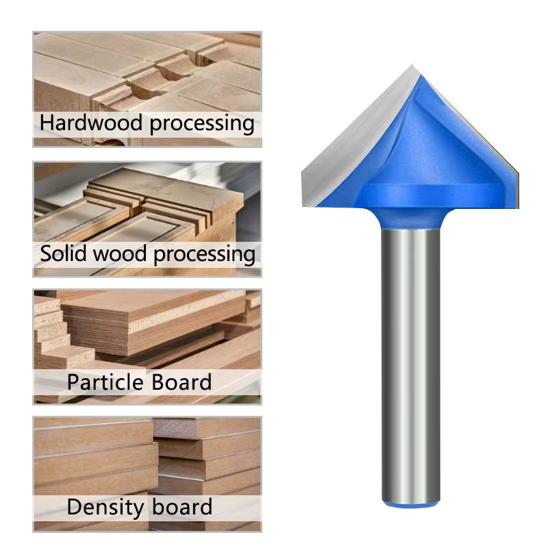XCAN V-förmiger Nutfräser aus Hartmetall mit 8mm Schaft für CNC-Gravur und Holzbearbeitung, Blau - Bild 3