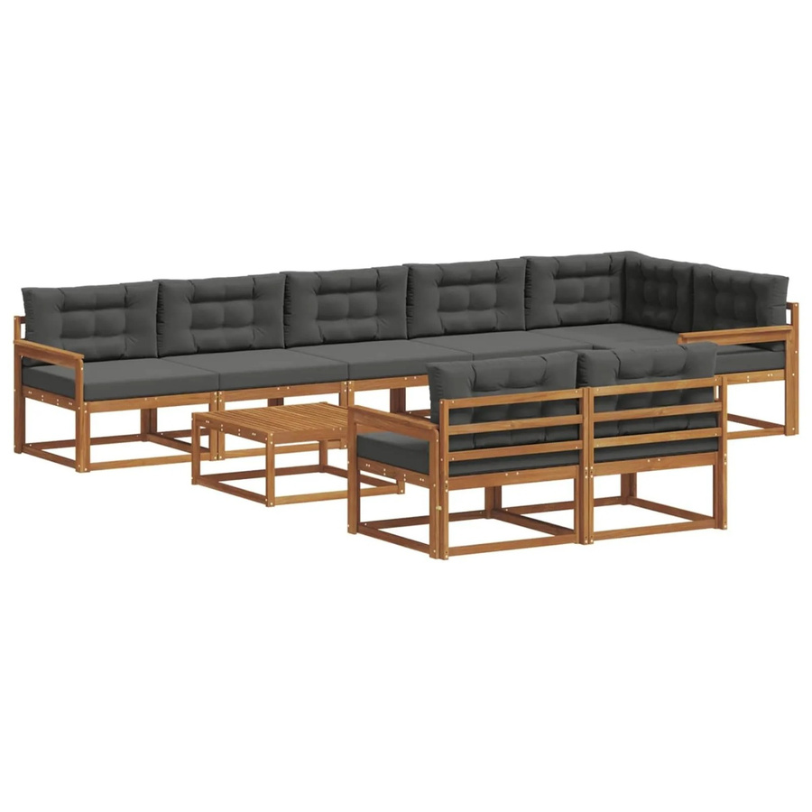 vidaXL Outdoor-Sofagarnitur 9-teilig aus Akazienholz mit Kissen in Anthrazit und Natur - Bild 2