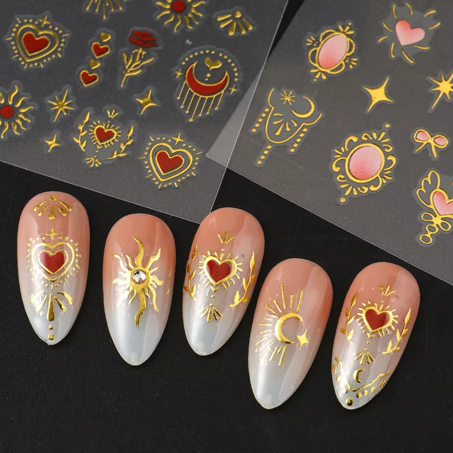 6 Stück Nagelaufkleber, Metallic, Stern- und Mond-Design, Unisex - Bild 3