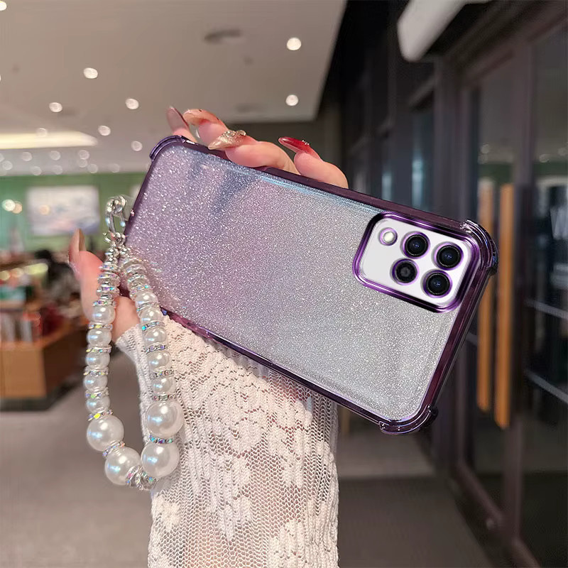 Samsung Handyhülle mit Gradient Glitter und Perlenketten-Handschlaufen in Pink für Galaxy A12 M12 F12 4G 5G - Bild 2