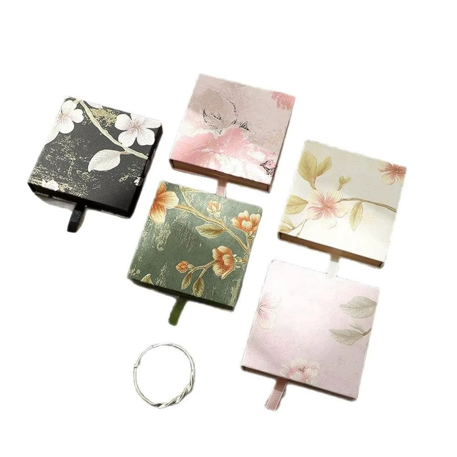 Schmuckbox mit Blumenmuster und Schublade in Orange zur Aufbewahrung von Ring, Armband und Halskette aus Papier - Bild 3