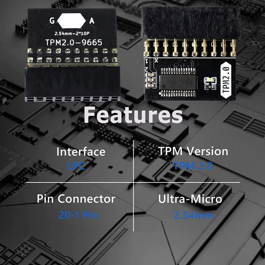 TPM 2.0 Sicherheitsmodul für ASUS in Schwarz – Win11-kompatibler 20-Pin PCB-Ersatz für Verschlüsselung und Schutz - Bild 3