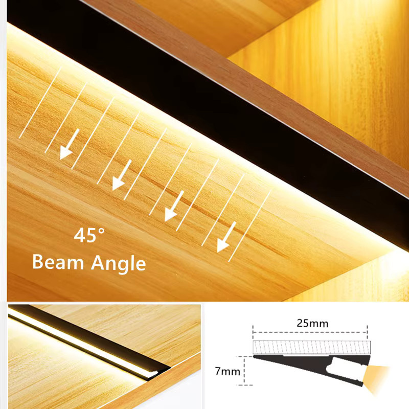 KSDLIGH Ultradünnes Aluminium-LED-Profil in Grau mit 45 Grad Schräge für Schrank- und Regalbeleuchtung, Warmweiß, Höhe: 0,7 cm - Bild 5