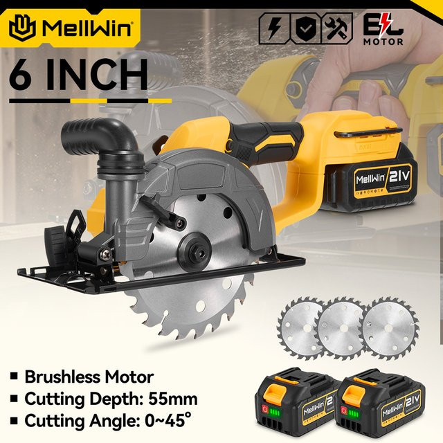 MELLWIN Bürstenlose Handkreissäge 150 mm Gelb, kompatibel mit Makita 18 V LXT Akku - Bild 1