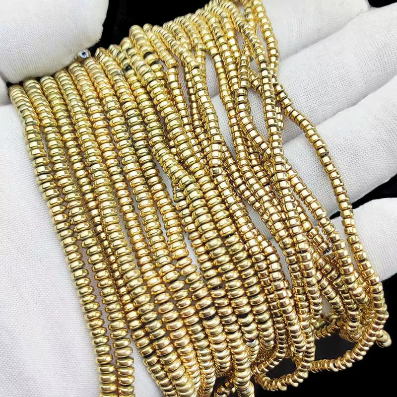 JHNBY Abstandhalter Hämatit Naturstein, echt vergoldet, 3x2/4x2mm, Unisex - Bild 2