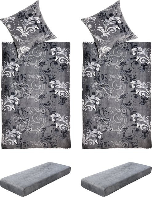 6-teiliges Bettwäsche-Set Cashmerelike von Moderne Hausfrau in Grau, inklusive 2x Bettbezug, 2x Kissenbezug und 2x Spannbettlaken, B/T/H: 135 x 200 cm, atmungsaktiv mit Reißverschluss - Bild 1