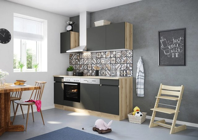 Optifit Küchenzeile OPTIkombi Noah420 mit E-Geräten in Anthrazit und Wildeiche, Breite: 210 cm - Bild 1