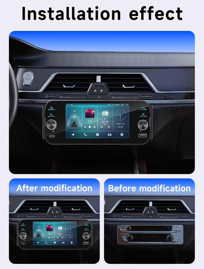 BQCC Universal Auto Media Player 1Din 5 Zoll mit Android 13, Drahtloses CarPlay und Android Auto, WiFi, GPS, 4G, Bluetooth, Schwarz - Bild 6