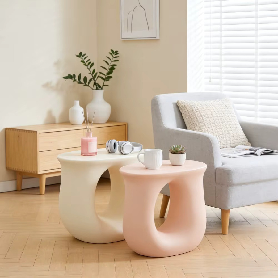LIUSHADUOLA Dopamin Couchtisch in U-Form, cremefarbener Beistelltisch für dein Wohnzimmer - Bild 1