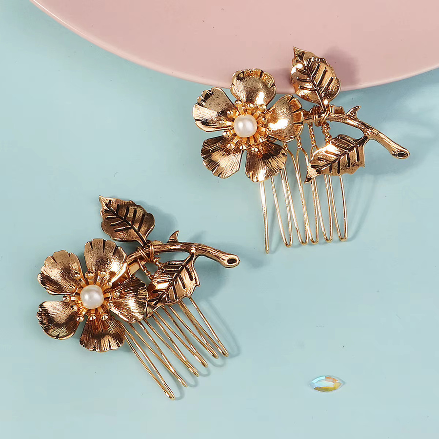 Haarnadel Blume, Messing, Perle, Gold, Damen - Bild 2