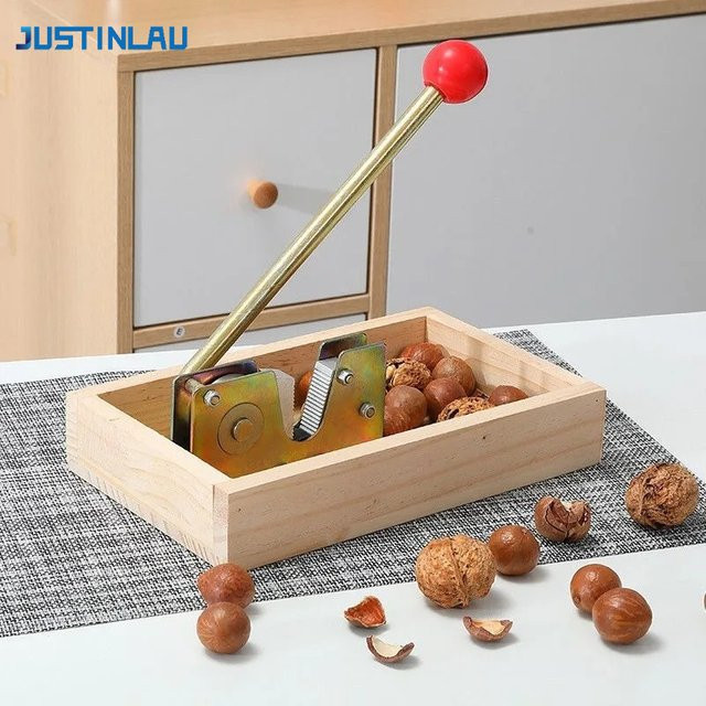JUSTINLAU Nussschalenöffner aus Holz in Braun, verstellbare Nussknacker-Zange für Walnüsse, Kastanien, Pekannüsse, Haselnüsse und Mandeln - Bild 1