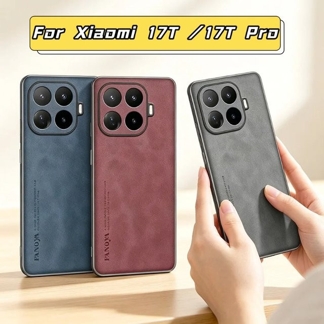 Ultradünne Schafsleder-Hülle für Xiaomi 17T 15T 14T Pro Ultra 17 Pro Max in Rot mit TPU-Stoßfänger und Sturmschutz - Bild 1