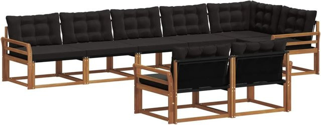 vidaXL Outdoor-Sofagarnitur 8-teilig aus massivem Akazienholz mit Textilene und Kissen in Schwarz und Natur - Bild 1