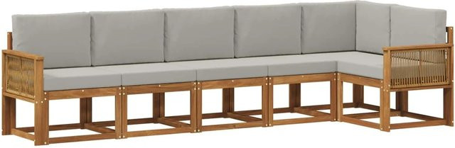 vidaXL Outdoor-Sofagarnitur aus Akazienholz und Polyester in Grau und Natur, 6-teiliges L-Shape Set mit Sitz- und Rückenkissen - Bild 1