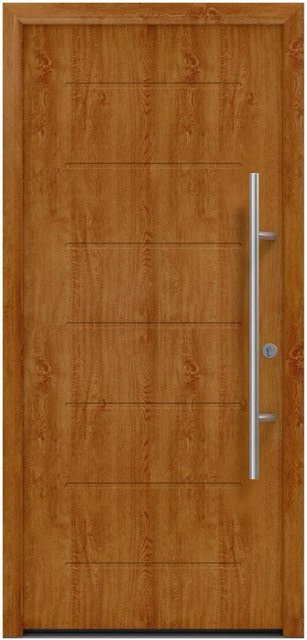 EcoStar Haustür Isopro Secur IPS 015 in Golden Oak, Farbe: Braun, B/H: 110 x 210 cm, DIN Rechts, RC2 Sicherheit, modern mit Aluminium und Stahl - Bild 1
