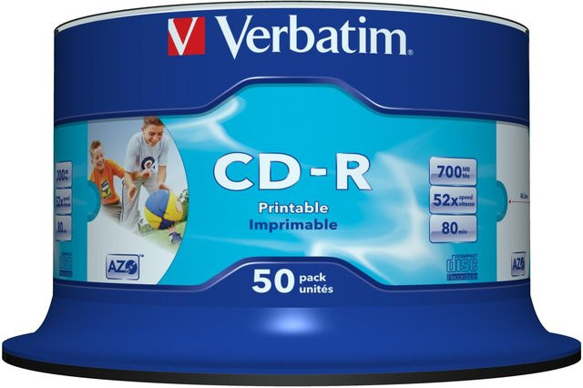 Verbatim CD-R AZO Wide Inkjet Printable CD-Rohlinge, 700 MB, 52-fach, 50er-Spindel, weiß und blau - Bild 2