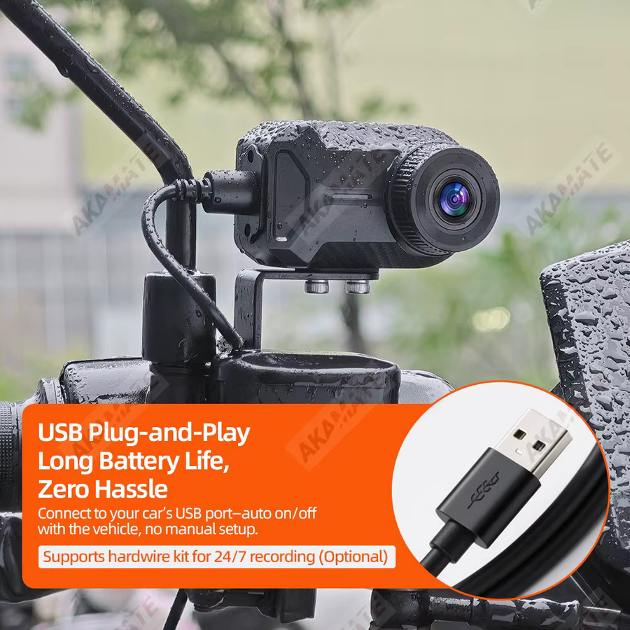AKAMATE 2K HD Motorrad Dash Cam mit WiFi, IP67 wasserdicht, 130 Grad Weitwinkel und Loop-Aufnahme, Schwarz - Bild 5
