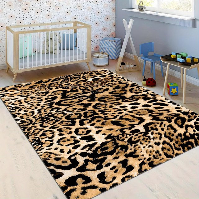 Wucifang Shoes Vintage Leoparden Teppich aus Polyester, Rutschfest und Maschinenwaschbar, Braun, B/T: 120 x 160 cm - Bild 1