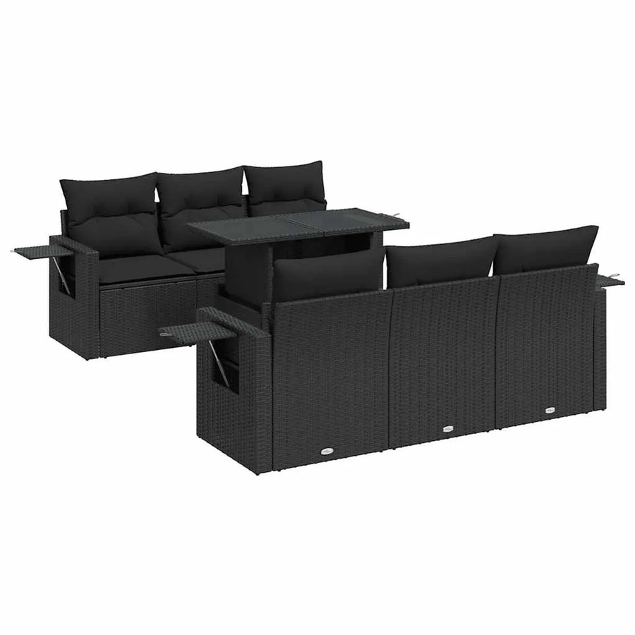 vidaXL 7-teilige Garten-Sofagarnitur aus Poly-Rattan mit Kissen in Schwarz - Bild 2
