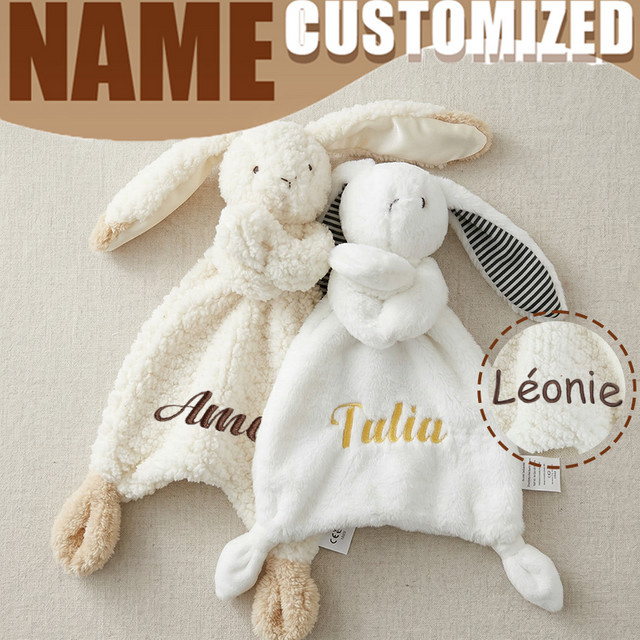 NanBeiCat Baby-Namens-Taschentuch mit schlafendem Hasen-Kuscheltier, Plüsch / Textil, ab 0 Jahre - Bild 1