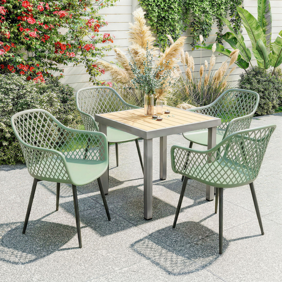 Outsunny Set 4 Gartenstühle aus UV-beständigem Polypropylen in Grün mit Armlehnen und Metallbeinen, B/T/H: 56 x 51 x 84 cm - Bild 2