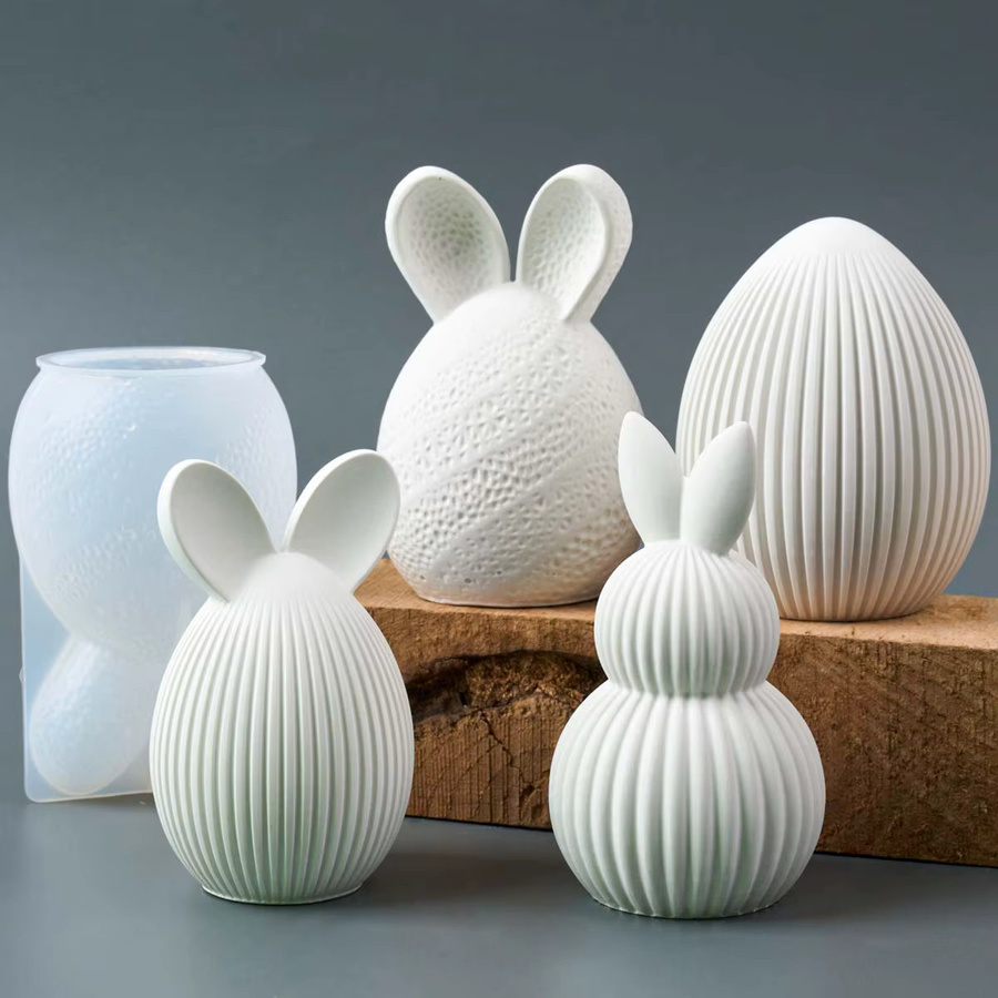 UDOCOOL Ostern Silikonform für Duftkerzen und Gips Handwerk mit 3D Mustern wie Ei, Kaninchen und Kürbis in Weiß - Bild 5