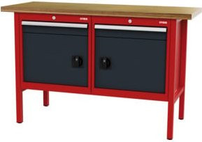 STIER Werkbank mit 2 Schubladen und 2 Türen in Rot und Grau, B/T/H: 150 x 60 x 96 cm - Bild 1