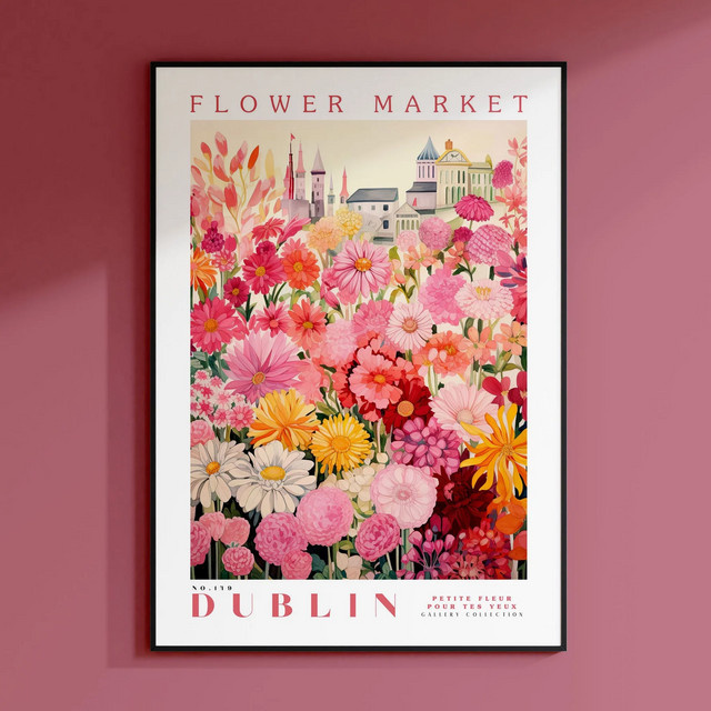 Modernes botanisches Poster Blumenmarkt Dublin in Grün und Multicolour als Wandkunst aus Papier - Bild 1