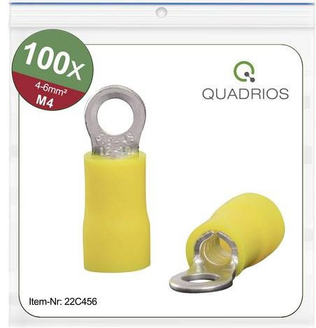 Quadrios Ringkabelschuh 6,0mm² teilisoliert gelb mit 4,3mm Lochdurchmesser - Bild 1
