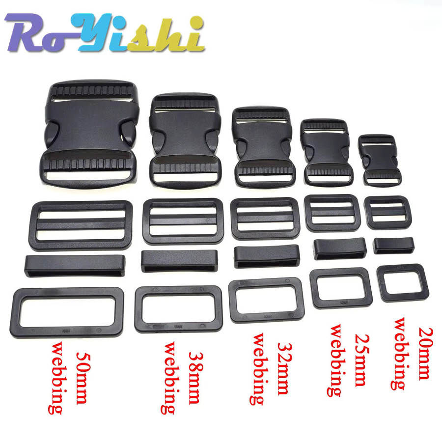RoYishi Kunststoffschieber Set mit gebogener seitlicher Entriegelungsschnalle für Paracord, Farbe: Schwarz, Größen: 20 mm, 25 mm, 30 mm, 38 mm, 50 mm - Bild 2