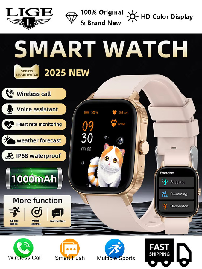 LIGE Smartwatch mit 2,04 Zoll HD-Bildschirm, Bluetooth-Telefonie und Gesundheitsmonitor für Männer und Frauen, Weiß/Gold - Bild 7