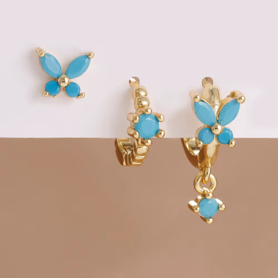 Maodane Ohrring-Set Schmetterling, 14K vergoldet, Edelstahl, Kristall, Damen - Bild 1