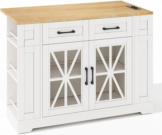 okwish Kücheninsel mit klappbarem Esstisch und USB-Anschluss in Weiß, B/T/H: 120 x 40 x 92 cm - Bild 1