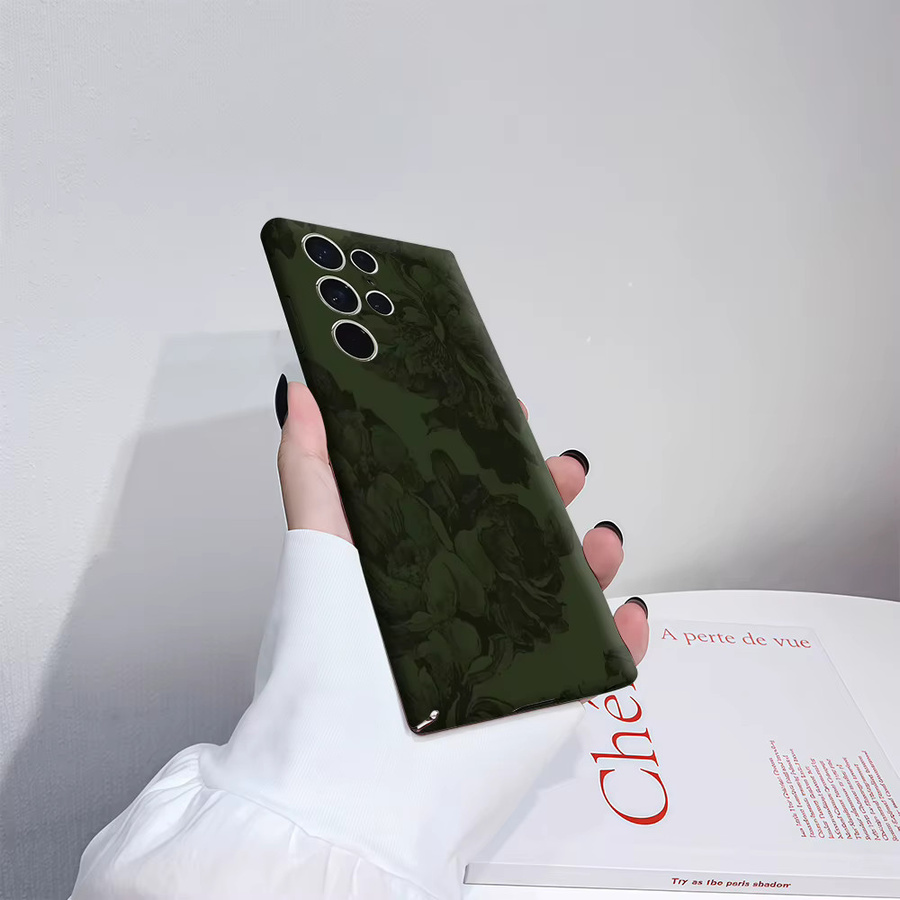 Dunkelgrüne Blumen-Handyhülle mit glänzender doppellagiger Rückseite für Samsung Galaxy S25 Ultra, S24 und S23 Ultra Plus - Bild 3