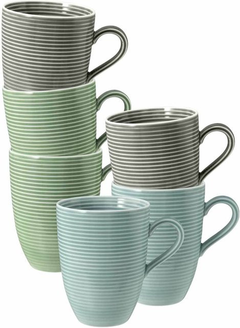 Seltmann Weiden Kaffeebecher Beat Color Glaze in Grau und Multicolour, 6er Set, 350 ml - Bild 1
