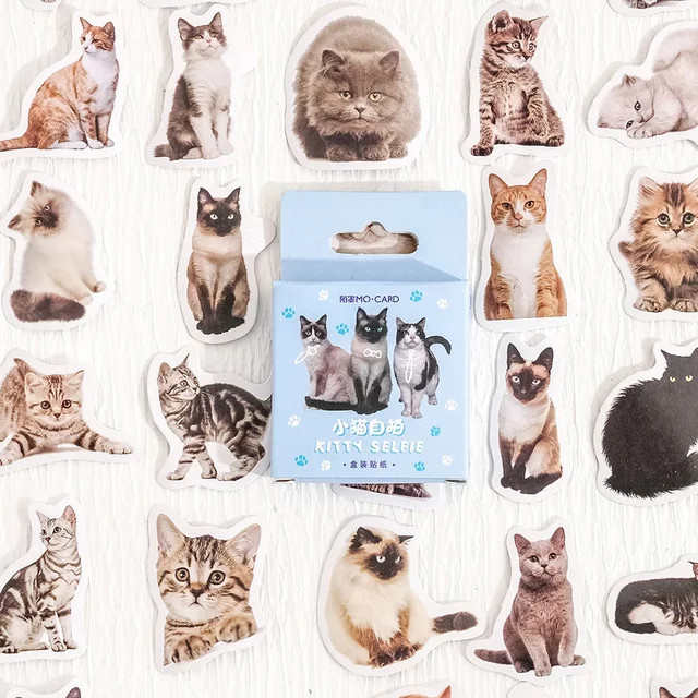 45 Stück Niedliche Katze Selfie Aufkleber Set in Multicolour für Scrapbooking, Tagebuch und Planer - Bild 1