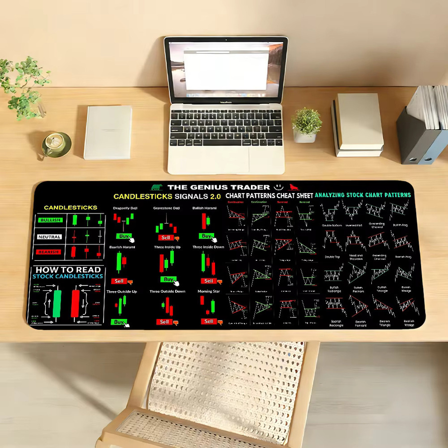 Großes Mauspad mit BTC Aktienkursdiagramm für Büro und Gaming, rutschfest und wasserdicht, Farbe: Schwarz - Bild 3