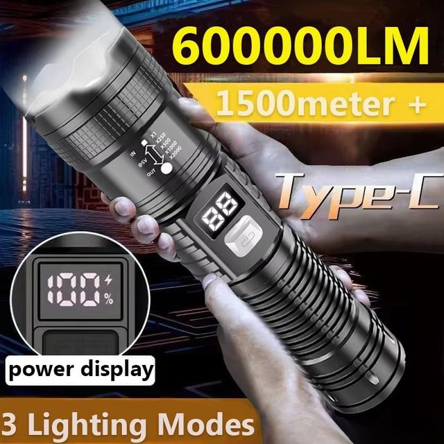 Wiederaufladbare taktische LED Taschenlampe mit Teleskop-Zoom in Schwarz - Bild 1