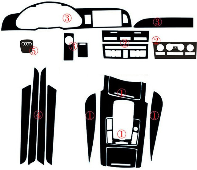 Carbon Faser Stil Vinyl Aufkleber Kit für Audi A6 C6 2005-2011 LHD in Schwarz für Getriebe Panel und Fenster Schalter - Bild 1