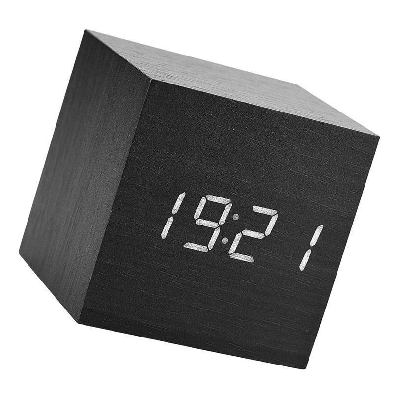 Tooarts Digitaler Holz Wecker mit LED Display und Temperaturanzeige, Schwarz, B/T/H: 6 x 6 x 6 cm - Bild 7