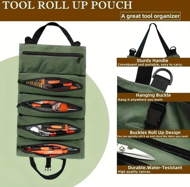 Multifunktionale aufrollbare Werkzeugtasche als Organizer für Elektriker und Mechaniker in Grün - Bild 1