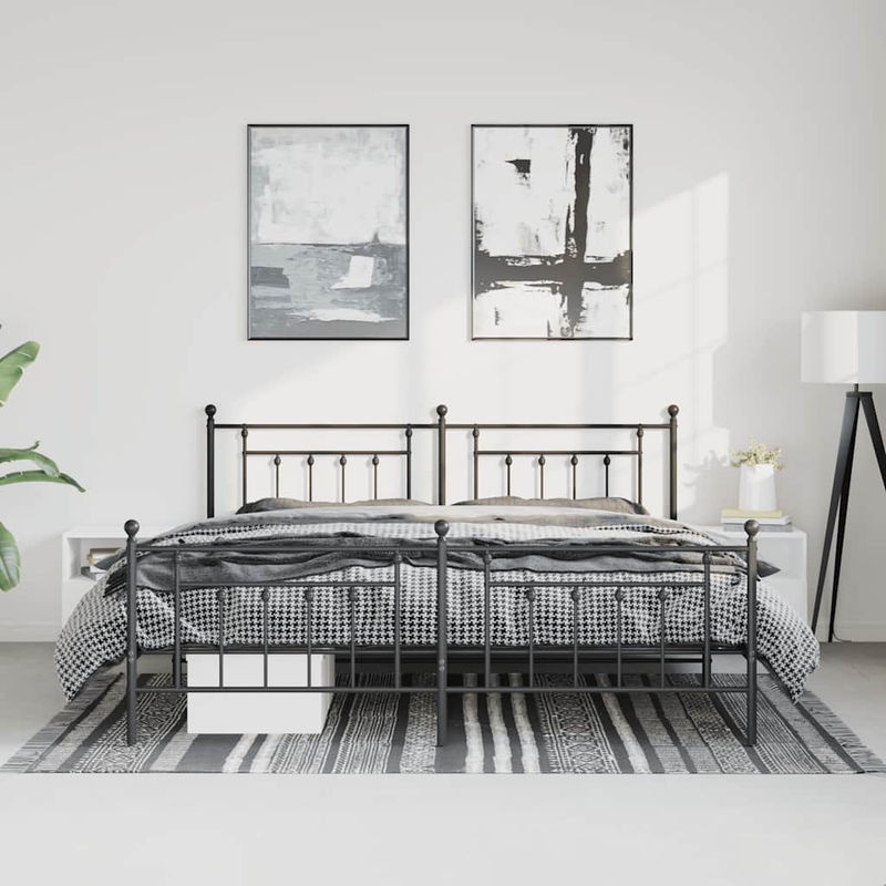 Vidaxl Metall-Bettgestell mit Kopfteil und Fußteil im Industrial-Stil, Schwarz, B: 193 cm, L: 203 cm - Bild 3